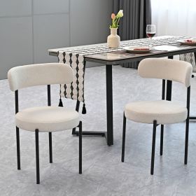 White Boucle Dining Chairs Set of 2,Mid-Century Modern Curved Backrest Chair,Round Upholstered Kitchen Chairs