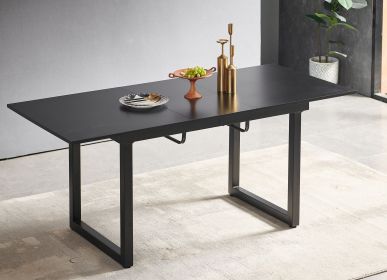 black color,Square Extendable Dining Table with metal leg,Modern Space Saving Kitchen Table for Living Room( 70.86" W x 31.5" D x 29.5" H)