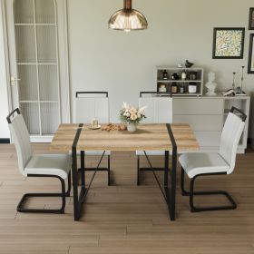 55 " rural industrial rectangular MDF wood dining table set and PU armless dining chair set 4