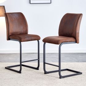 A set of two brown chairs, including suede cushions and black metal legs. Small size, suitable for select groups, suitable for dining room, kitch