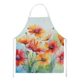 Gerbera Daisies in Watercolor Apron Cooking Kitchen Server Baking Crafts Gardening for Adult Women Men, Unisex, Large, Multicolor