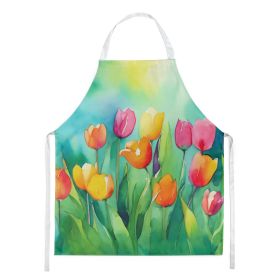 Tulips in Watercolor Apron Cooking Kitchen Server Baking Crafts Gardening for Adult Women Men, Unisex, Large, Multicolor