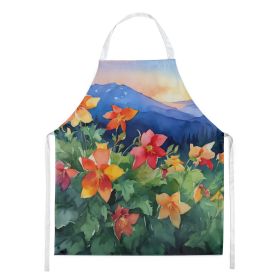 Colorado Rocky Mountain Columbine in Watercolor Apron Cooking Kitchen Server Baking Crafts Gardening for Adult Women Men, Unisex, Large, Multicol