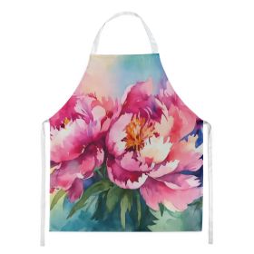 Peonies in Watercolor Apron Cooking Kitchen Server Baking Crafts Gardening for Adult Women Men, Unisex, Large, Multicolor