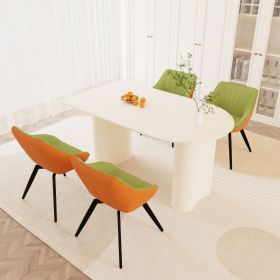 63" medieval modern cream style MDF dining table and green PU dining chair set, 4 sets of black metal leg dining chairs, suitable for kitchen&hom