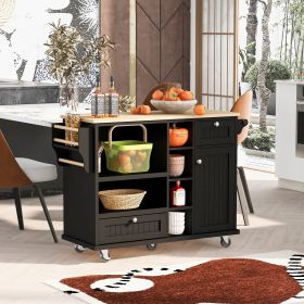 Kitchen Island Cart with Storage Cabinet and Two Locking Wheels,Solid wood desktop,Microwave cabinet (Color: as Pic)