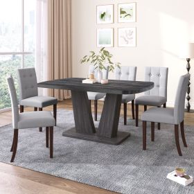 Dining Table Set for 6, 7 Piece Kitchen Table Chairs Set, 1.8" Thickness Tabletop and V-shaped Table Legs (Color: as Pic)