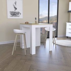 Tanna Kitchen Counter Dining Table ,Two Legs, Three Side Shelves -White / Light Oak (Color: as Pic)