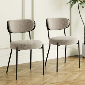 Boucle modern kitchen dining chair Bentwood covered with ash veneer Chair back, metal with black powder coated leg chair (Color: as Pic)