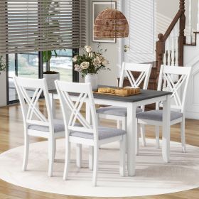 Rustic Minimalist Wood 5-Piece Dining Table Set with 4 X-Back Chairs for Small Places (Material: Solid Wood, Color: Grey)