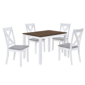 Rustic Minimalist Wood 5-Piece Dining Table Set with 4 X-Back Chairs for Small Places (Material: Solid Wood, Color: White)