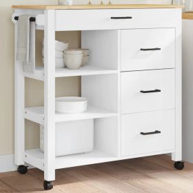 Kitchen Trolley MONZA 33.1"x15.7"x35.4" Solid Wood Pine (Color: White)