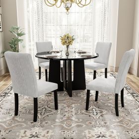 5-Piece Round Dining Table set, 43-Inch Modern Dining Table and 4 Upholstered Chairs for Dining Room, Kitchen Room, Living Room, Easy Assembly (Color: as Pic)